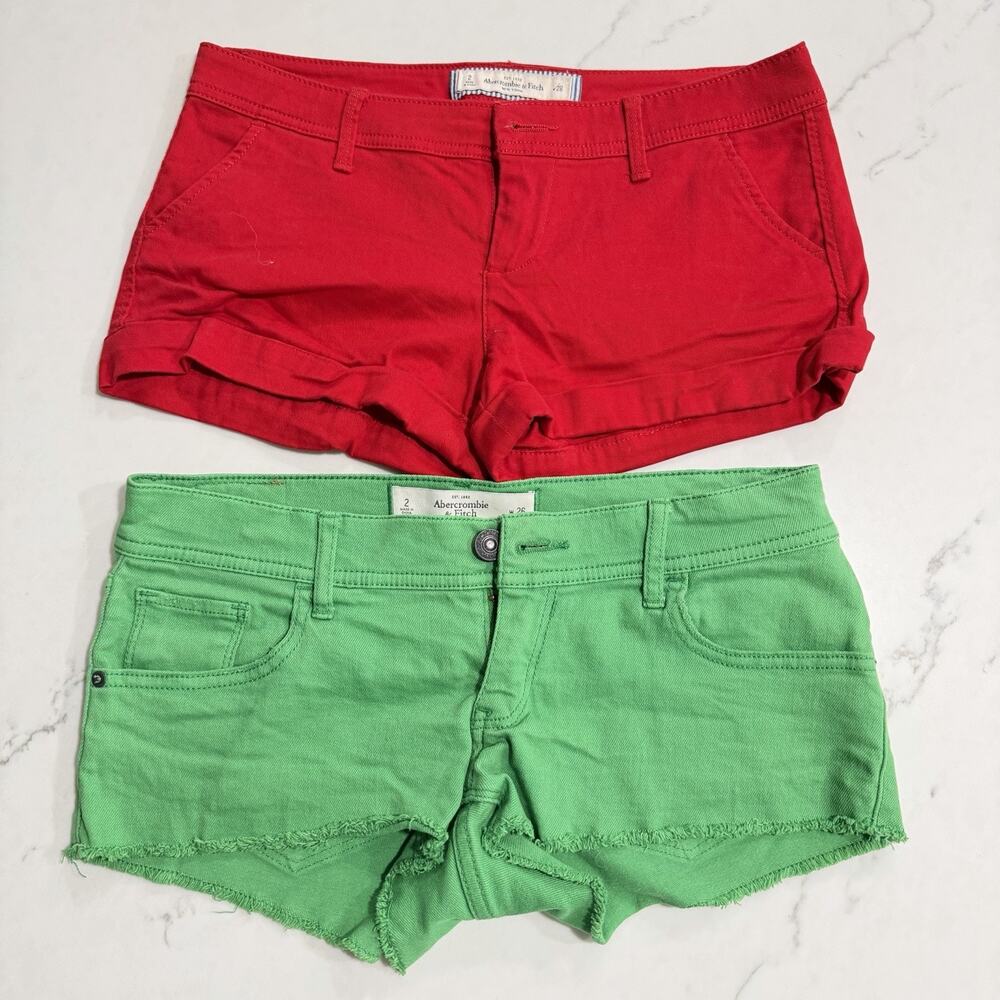 ABERCROMBIE FITCH Mini Booty Shorts Womens Size 2 Preppy Shortie Y2K 2pc Lot